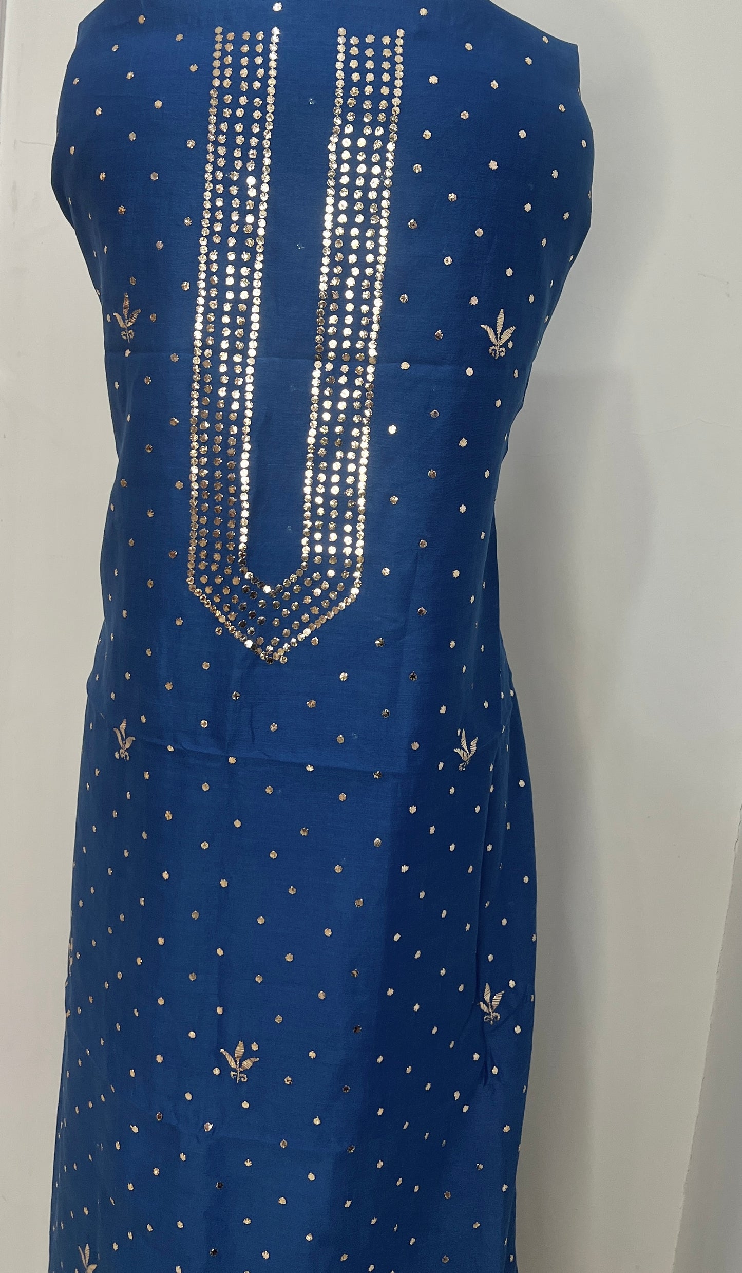 Royal Blue Chanderi Silk Kurta Fabric with Allover Mukaish work