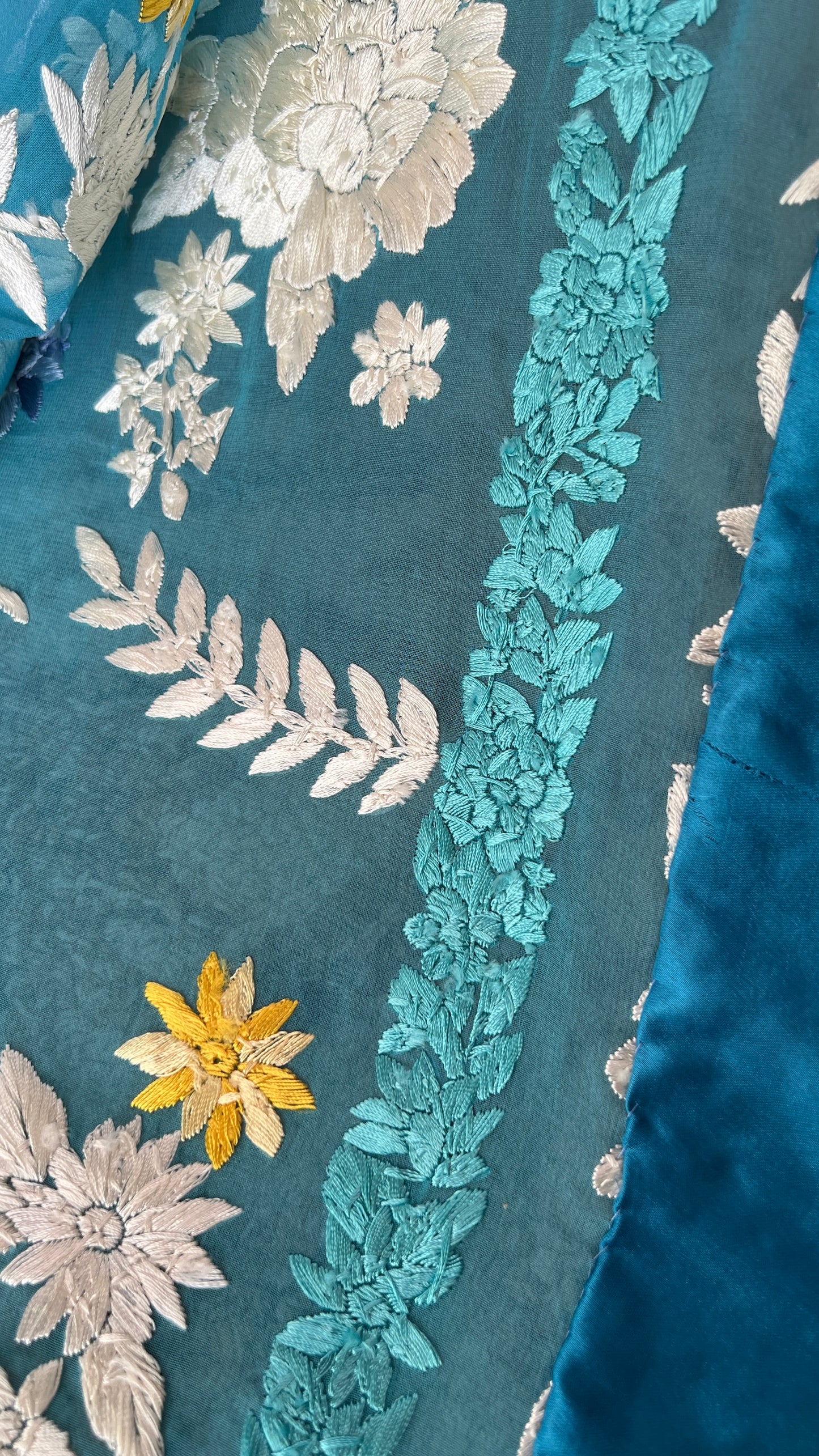 Firozi masterpiece Parsi Gara Dupatta Hand Embroidered