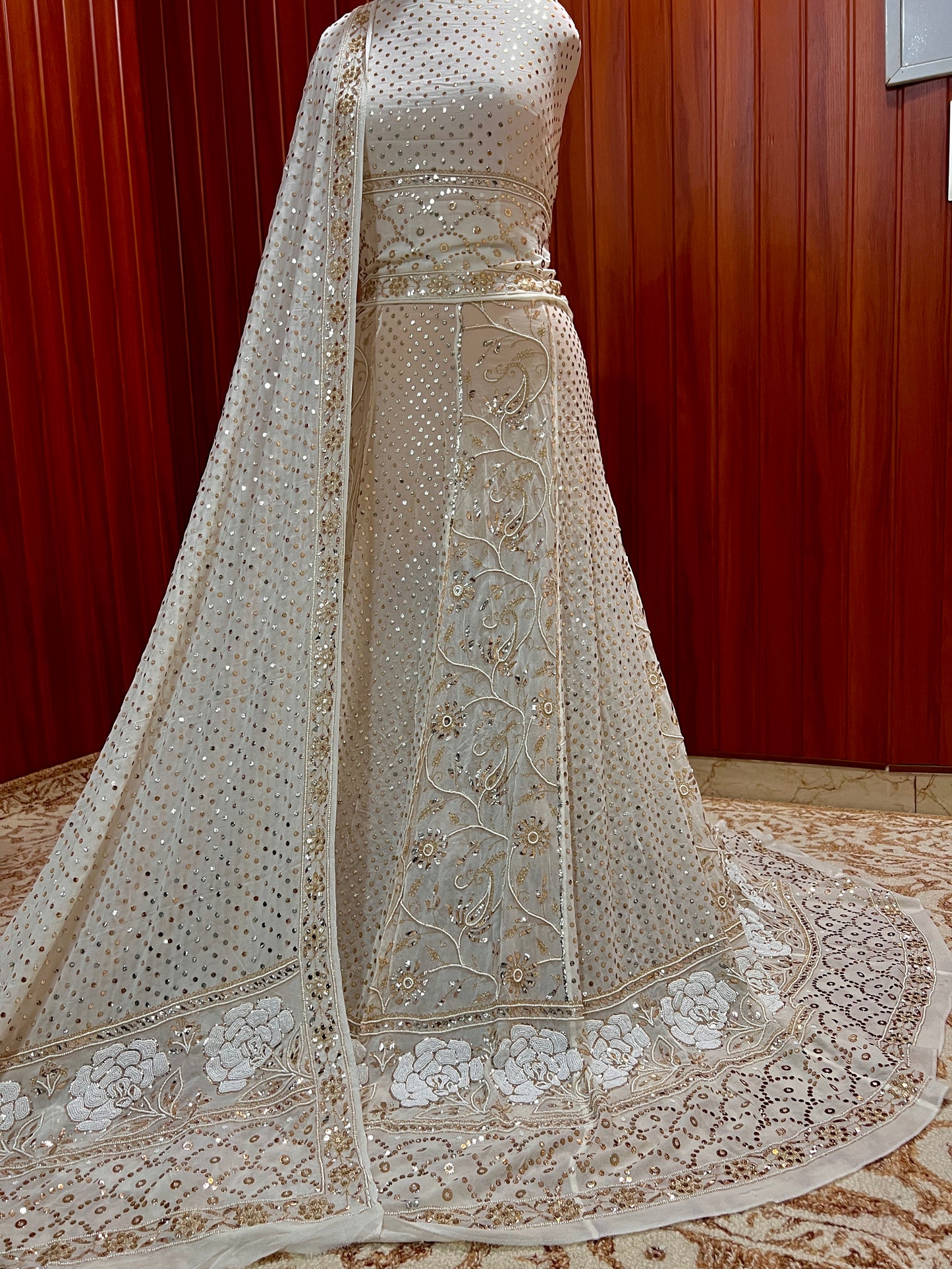 Ruhani Heavy Badla and Pearl Embroidered Pure Georgette Wedding Lehenga Set
