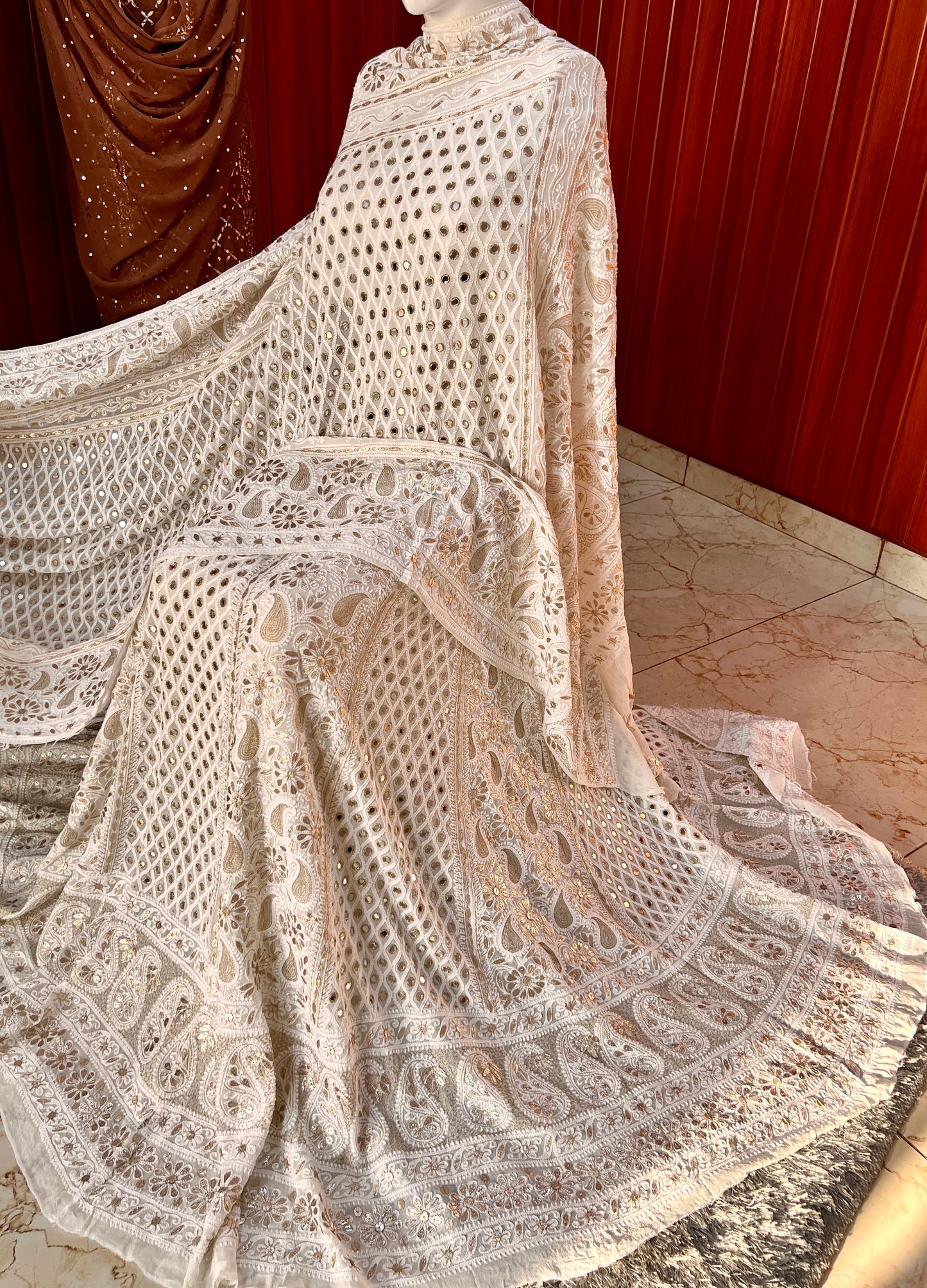 Off white Ruhani Chikankari Mirror Gota Patti Wedding Lehenga