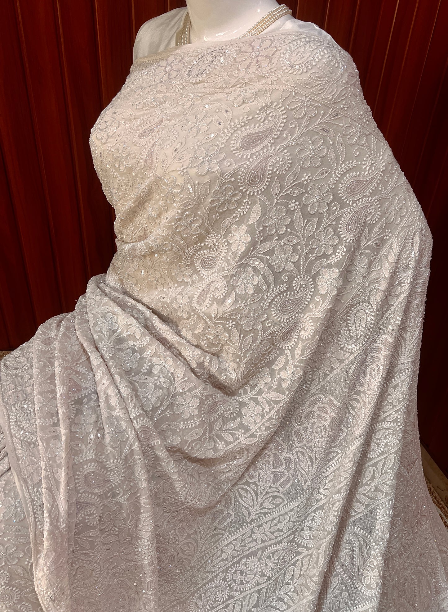 Ruhani Nude Beige Chikankari Cut Dana and Sequins Saree