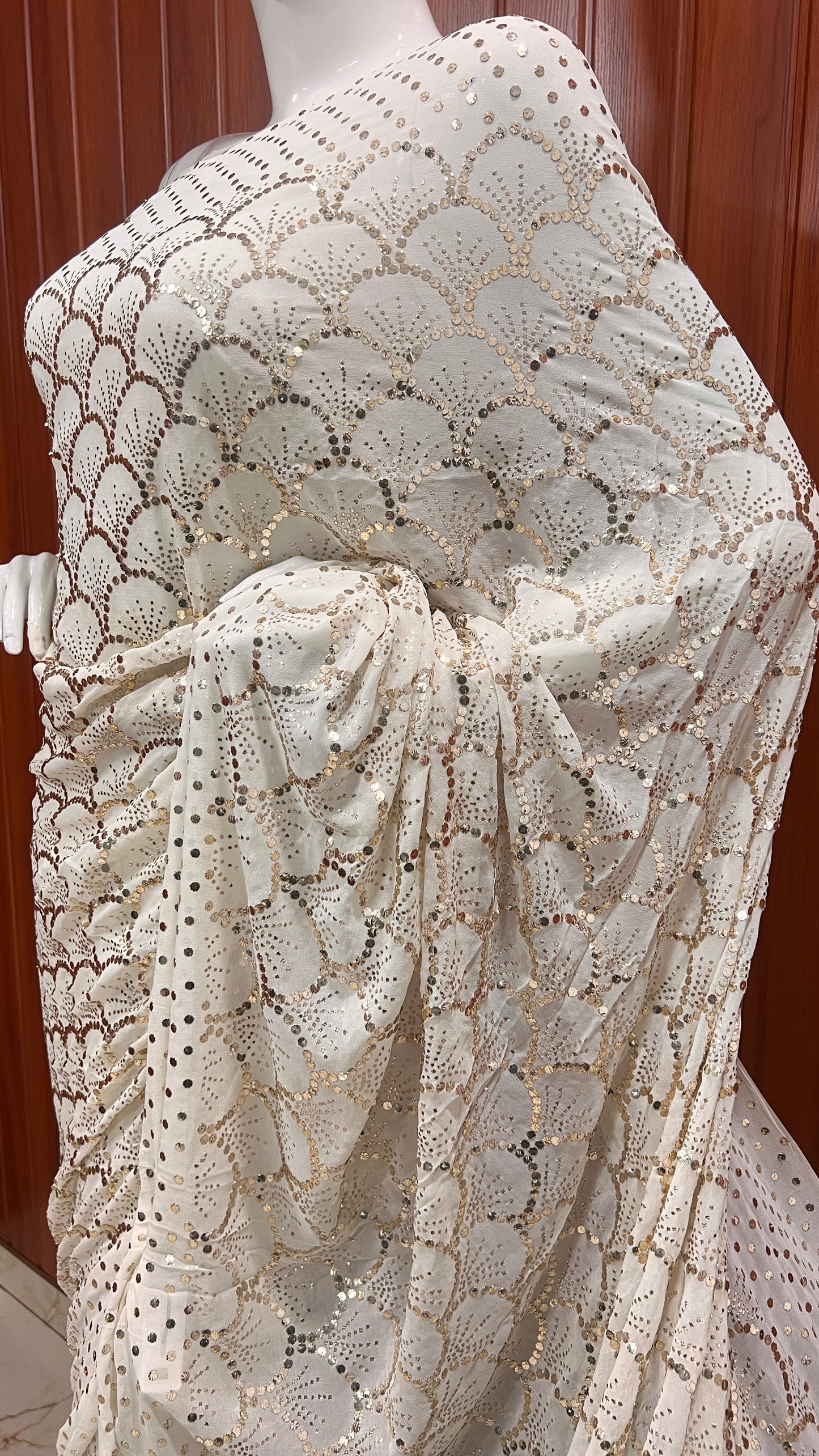 Ruhani Ivory Heavy Badla & Mukaish Pure Georgette Saree