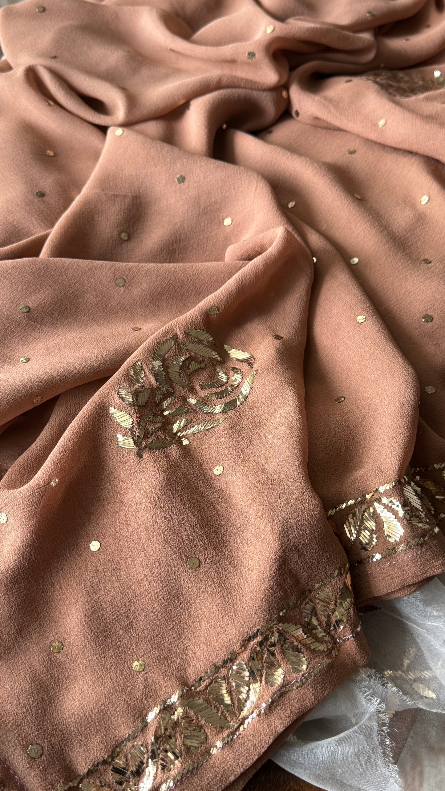Ruhani cocoa brown heavy badla and Mukaish pure Georgette anarkali and dupatta