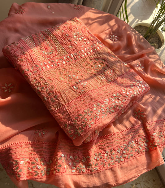 Blush peach Chikankari pearl and Gota Patti Anarkali