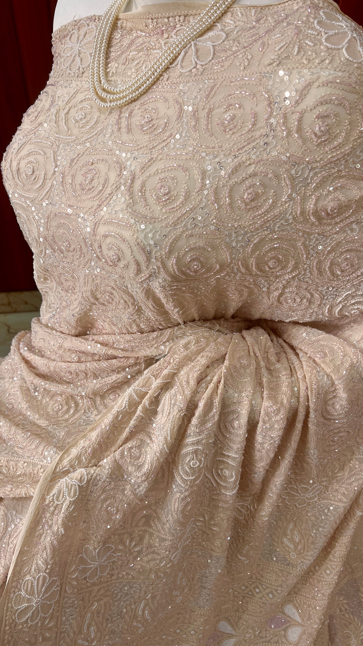 Ruhani Beige Chikankari Cut Dana and Sequins Saree