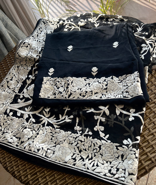 Black Masterpiece Hand Embroidered Parsi Gara jaal dupatta with kurta
