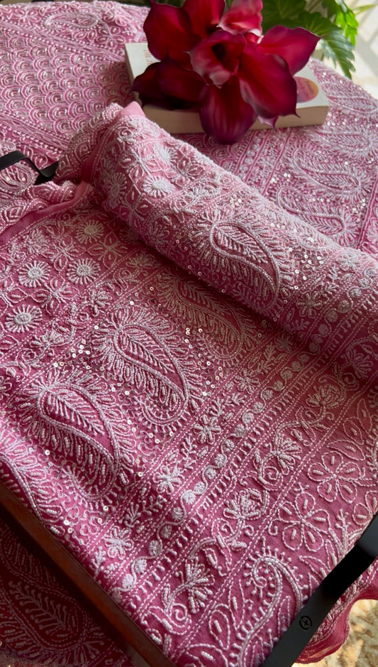 Ruhani Ombré Pink Chikankari Cut Dana sequins pearl Lehenga