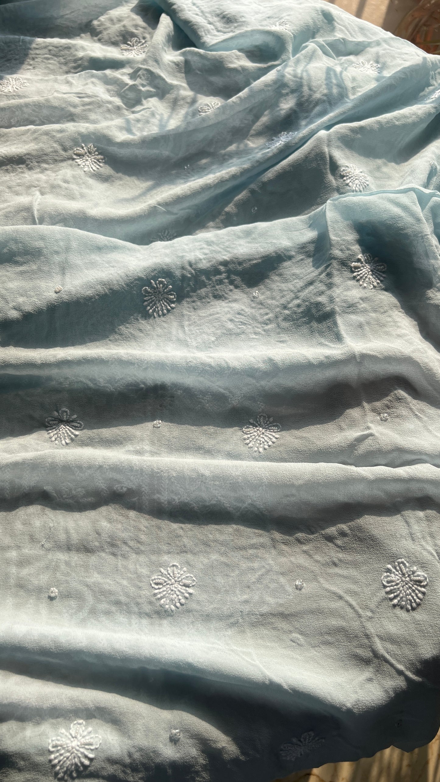 Sky Blue Chikankari cut dana and pearl work full suit