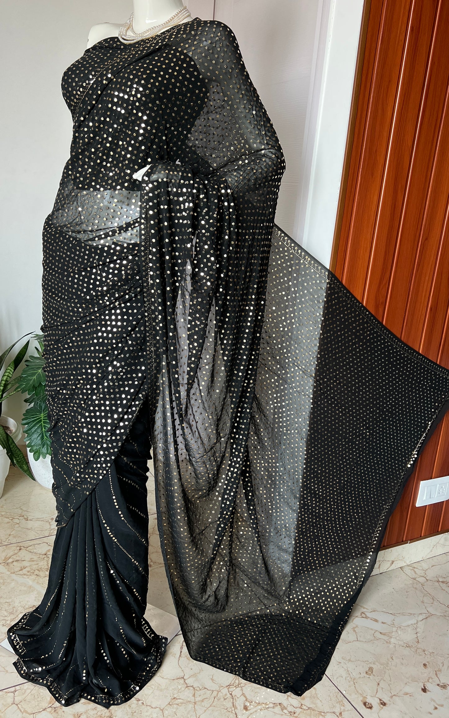 Ruhani Black Allover Mukaish Dana Pure Georgette Saree