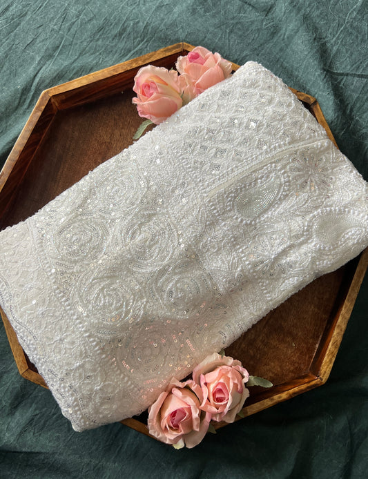 Ruhani White Chikankari Sequins and Cut Dana Anarkali