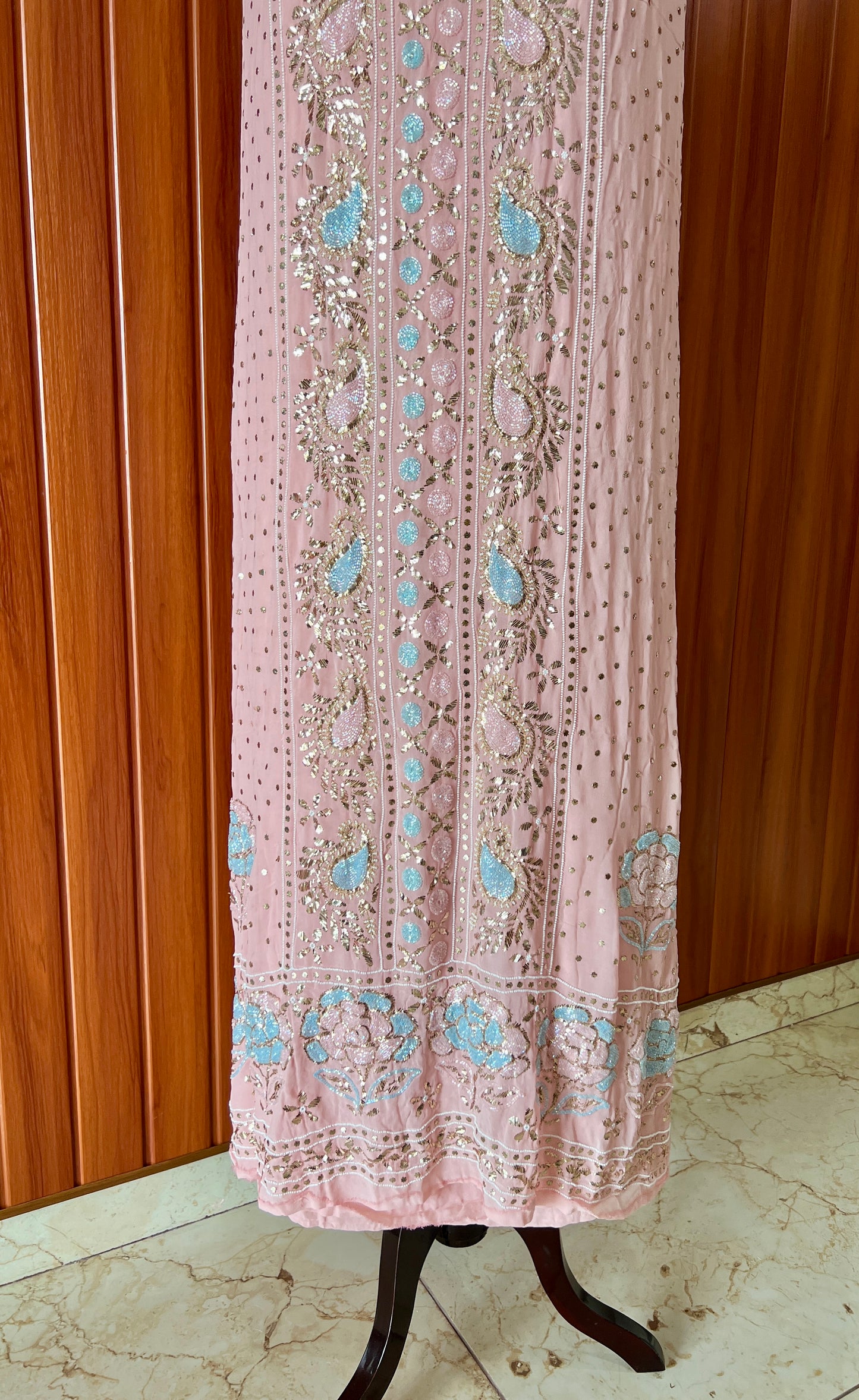 Ruhani Old Rose Mukaish and Cut dana Embroidered Kurta & Dupatta Set