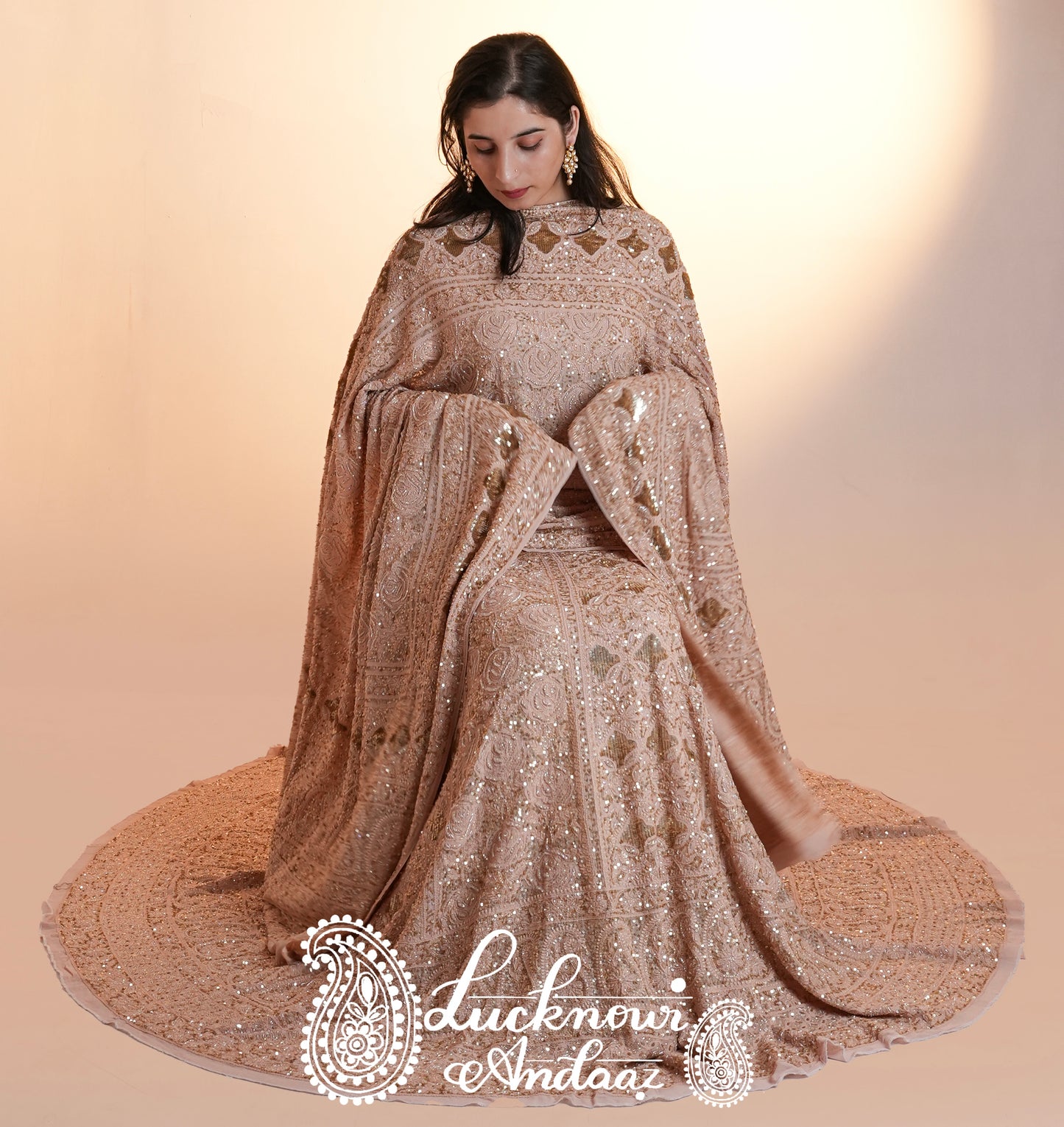 Masterpiece Ruhani Old Rose Chikankari Sequins Wedding Lehenga