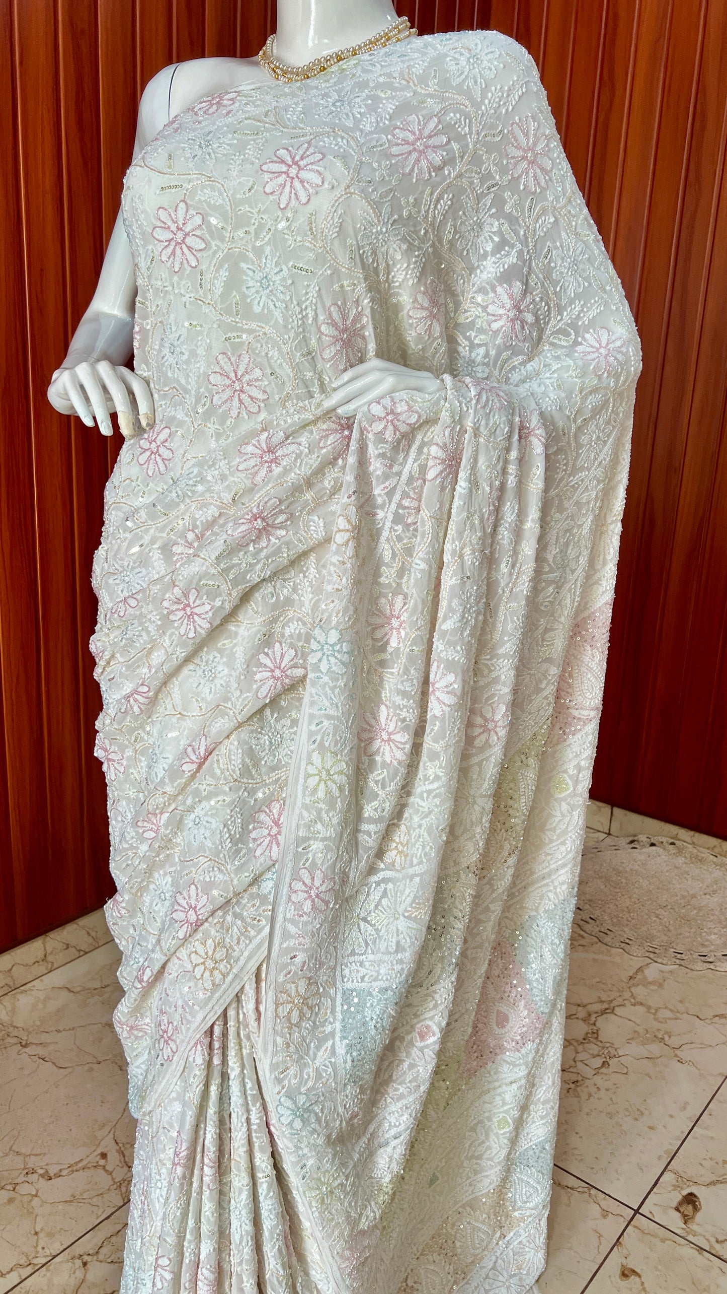 Ruhani Ivory Chikankari Cut Dana and Sequins Saree