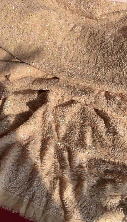 Champagne Chikankari cut dana sequins work kurta and dupatta