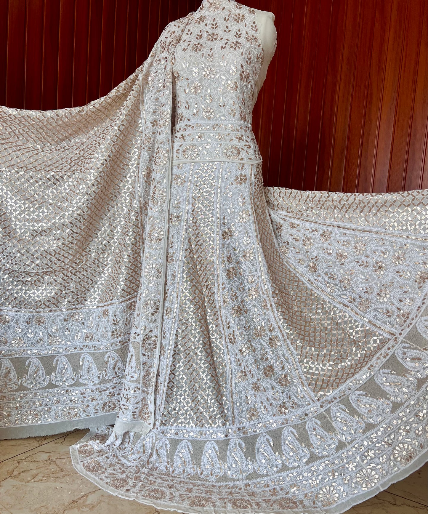 Ivory Ruhani Chikankari and Gota Patti Pure Georgette Lehenga Set