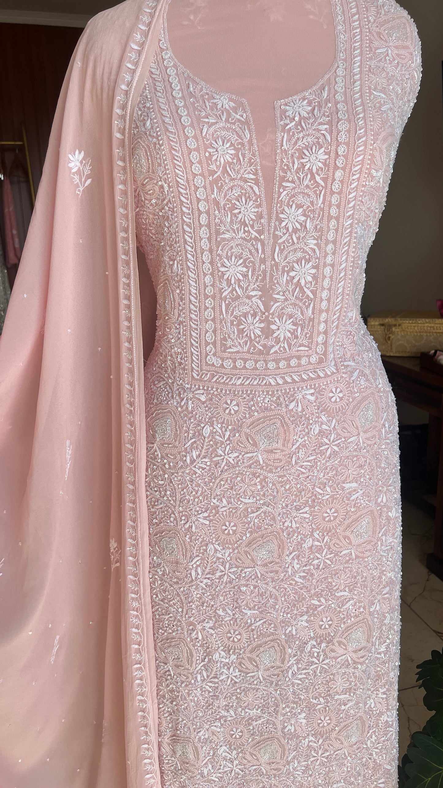 Suhaan Chikankari pearl sequins cut Dana kurta and dupatta