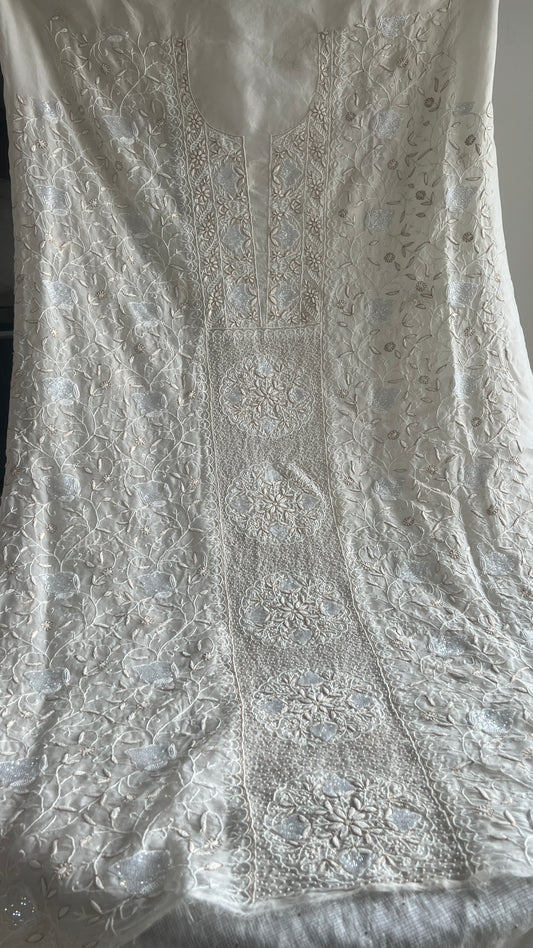 Ruhani Ivory masterpiece Chikankari pure Organza kurta with dupatta