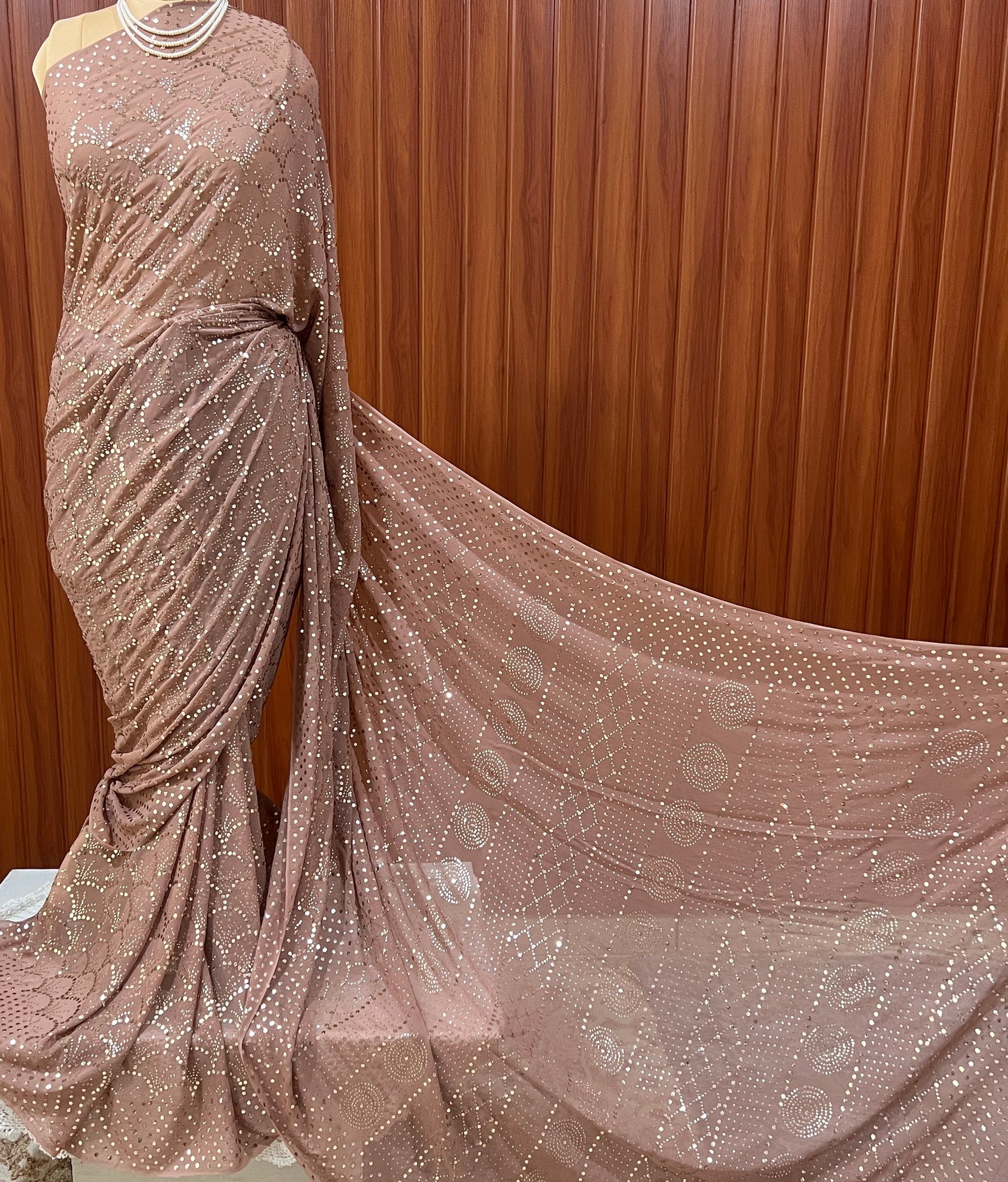 Ruhani Cocoa Brown Heavy Badla & Mukaish Pure Georgette Saree