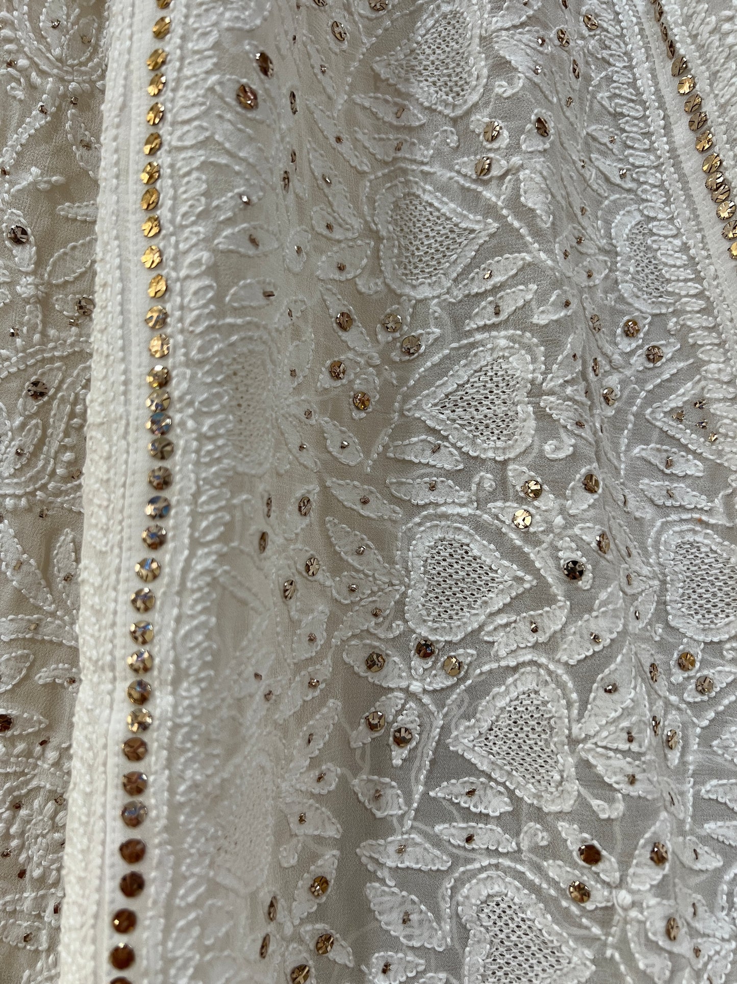 White allover Chikankari and mukaish lehenga skirt