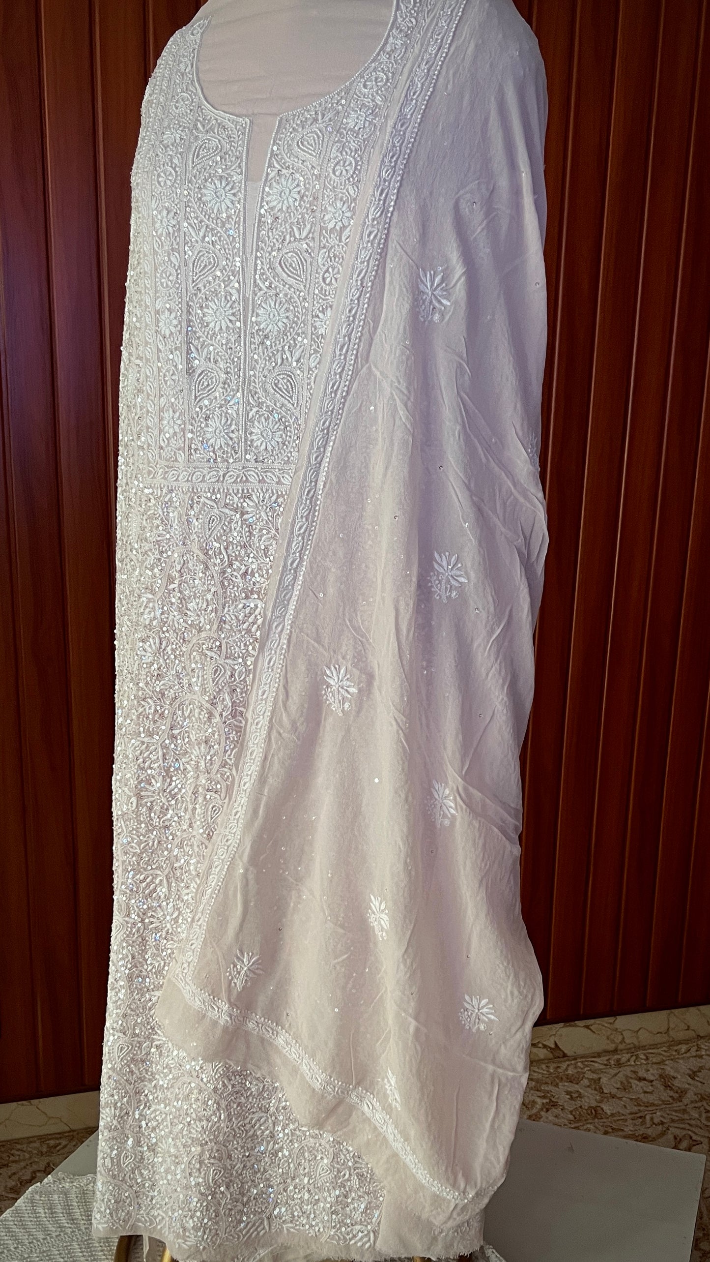 Suhaan Powder pink Chikankari pearl sequins work kurta and dupatta