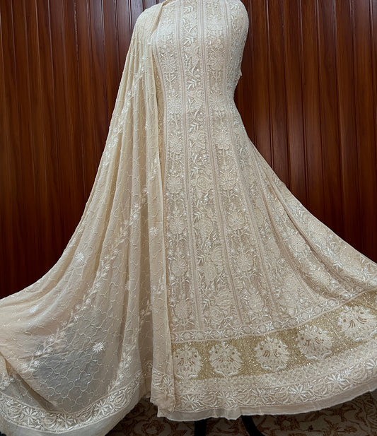 Suhaan Do Taar Chikankari Sequins and Cut Dana Anarkali