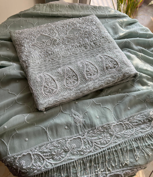 Suhaan Chikankari pearl sequins cut Dana work kurta and dupatta