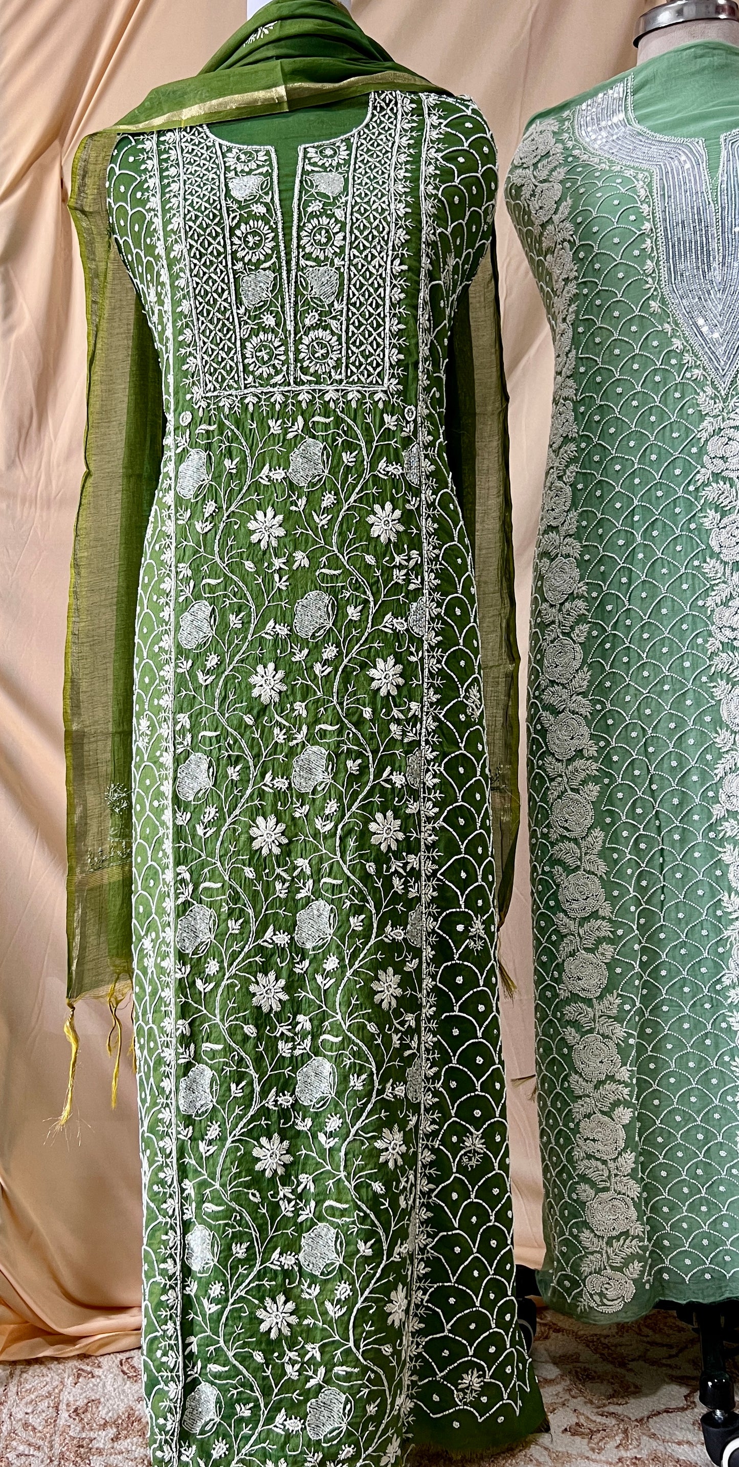 Forest Green Mul Chanderi Kurta and Dupatta