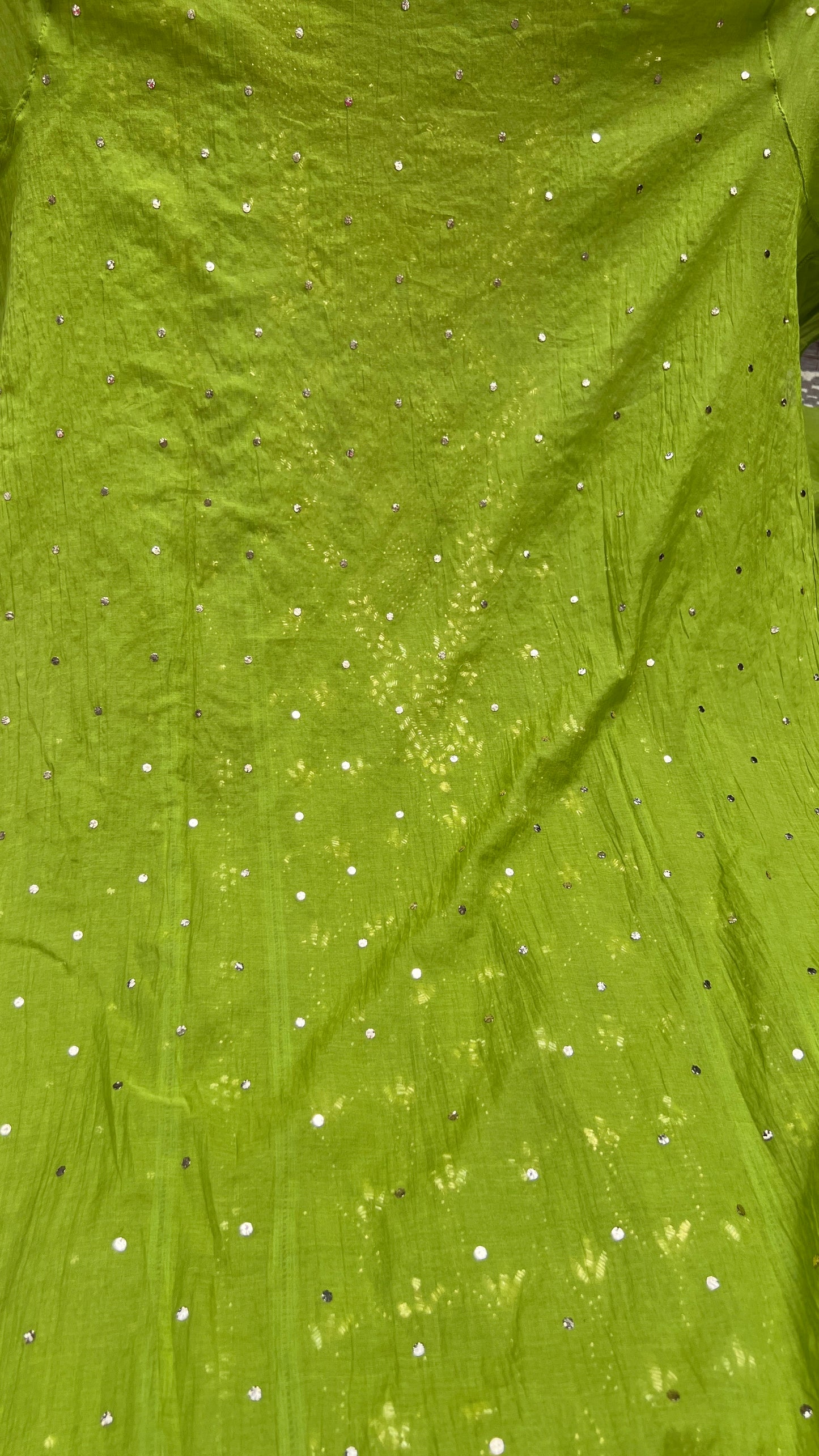 Green Mukaish work Mul Chanderi kurta with dupatta