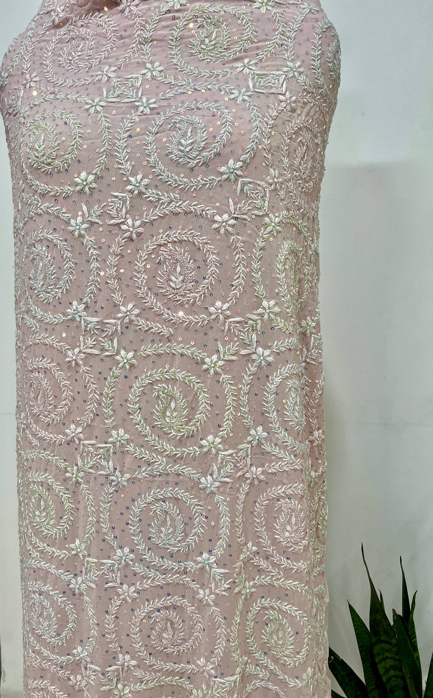 Ruhani Pink Suit with Chikankari Multicolored Sequins and Cut Dana