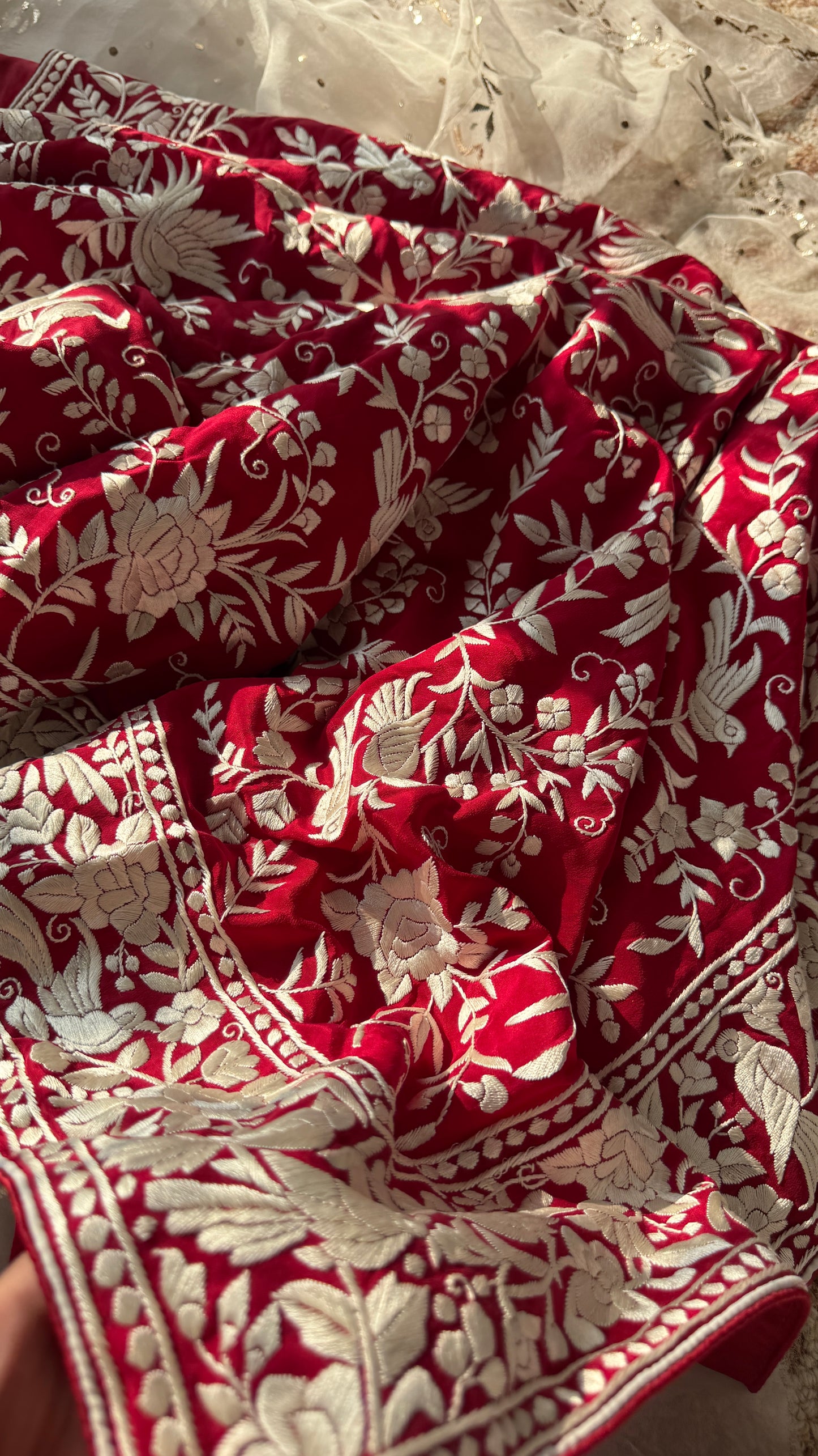 Red Masterpiece Parsi Gara Hand Embroidered Saree