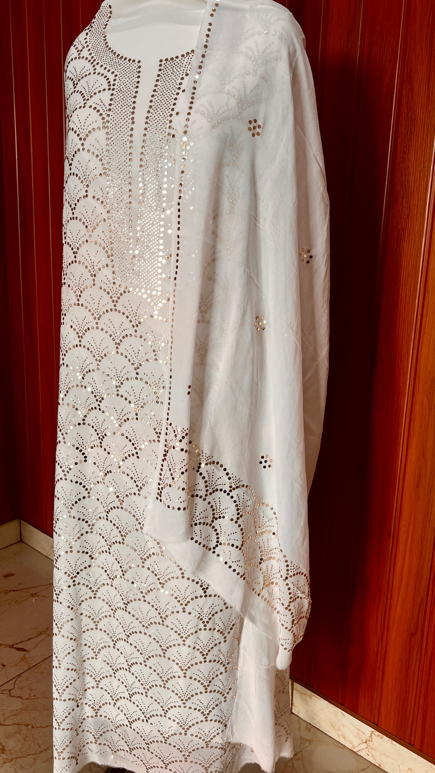 White heavy Mukaish Work Kurta and Dupatta Set