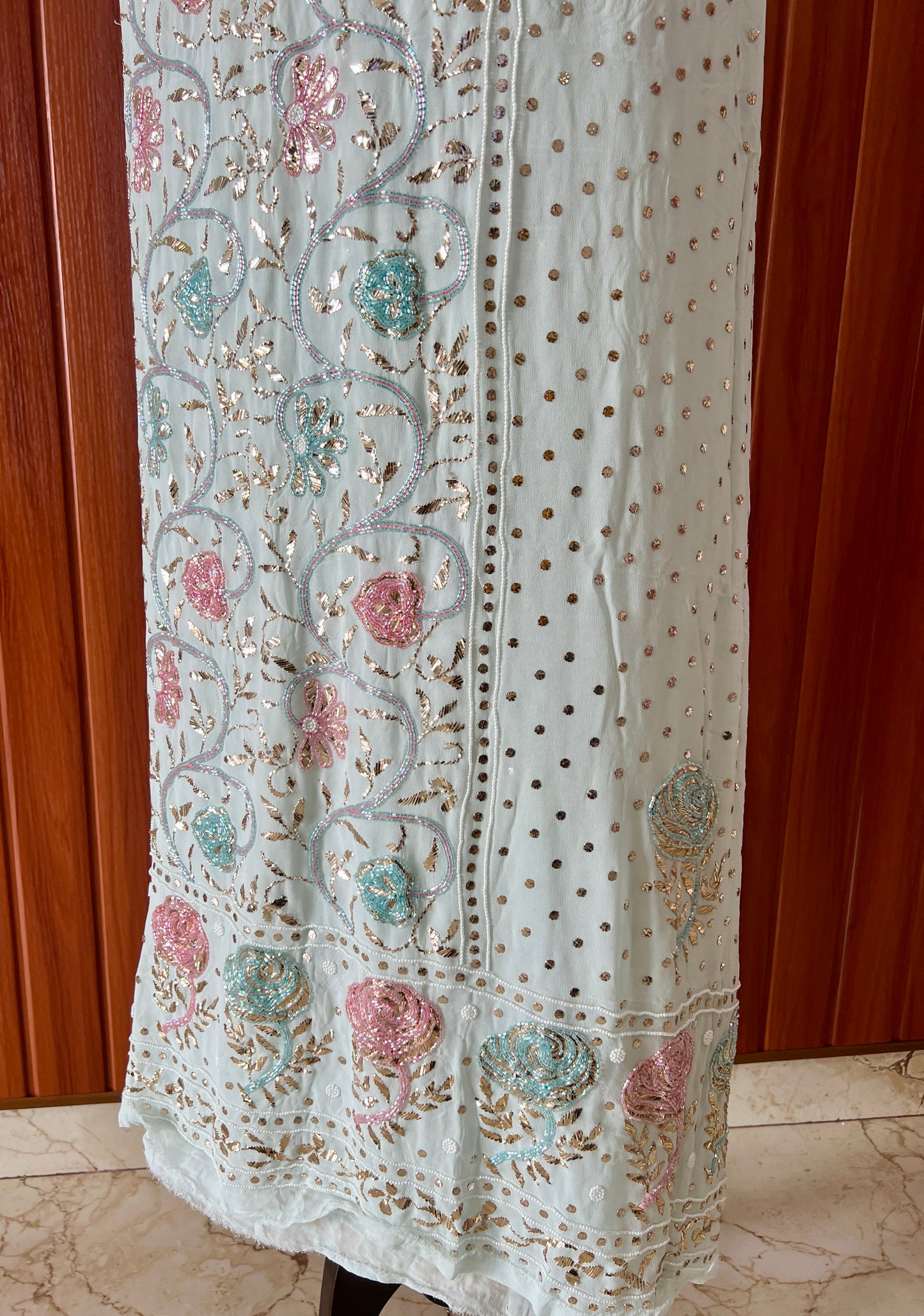 Ruhani Powder blue Mukaish and Cut dana Embroidered Kurta & Dupatta Set