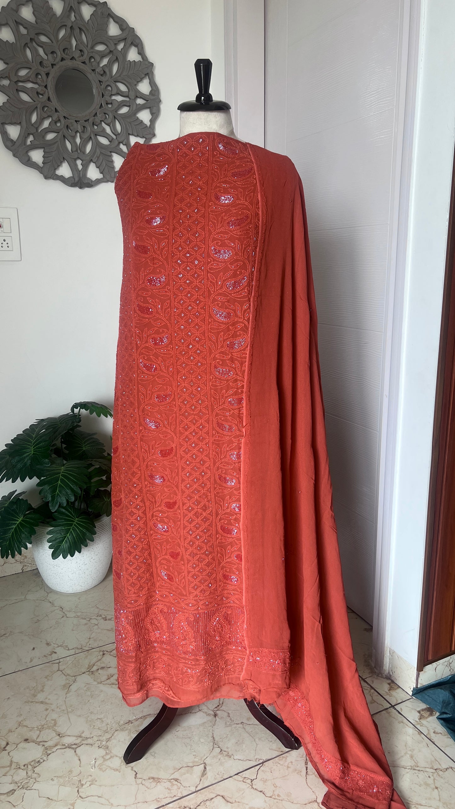 Chikankari cut dana sequins work kurta and dupatta
