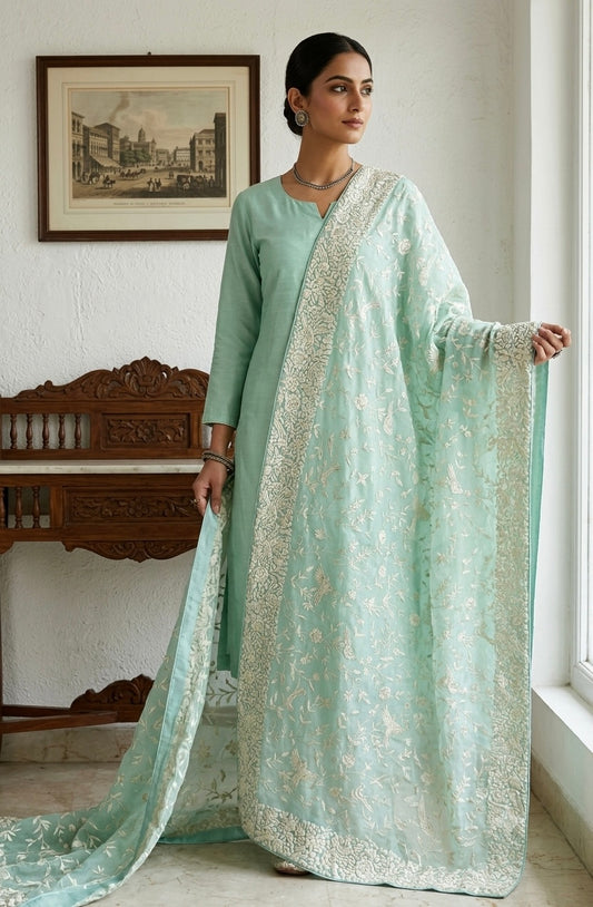 Firozi Masterpiece Parsi Gara Hand Embroidered Dupatta