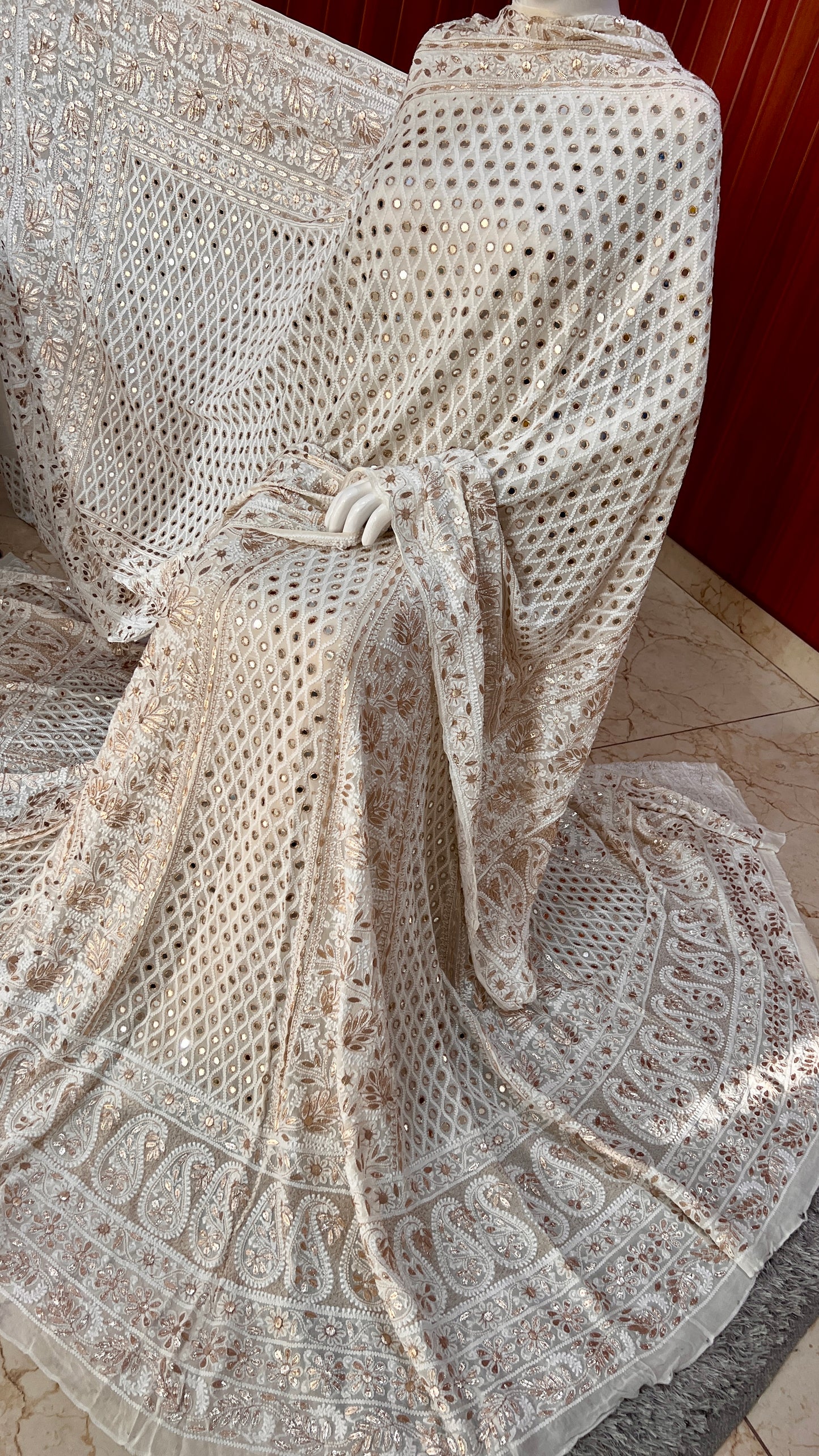Ivory Ruhani Chikankari Mirror Gota Patti Wedding Lehenga
