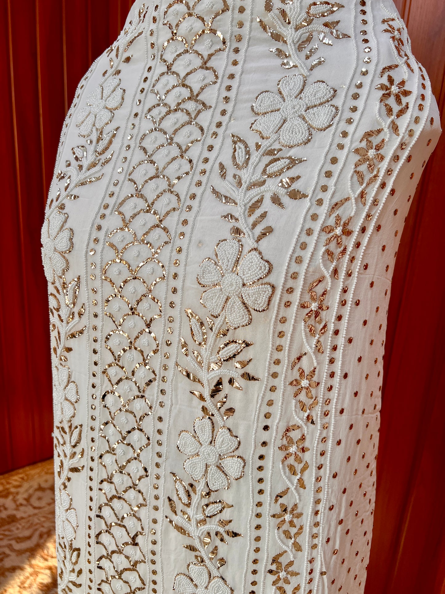 Ruhani White Badla and Pearl Embroidered Kurta & Dupatta Set