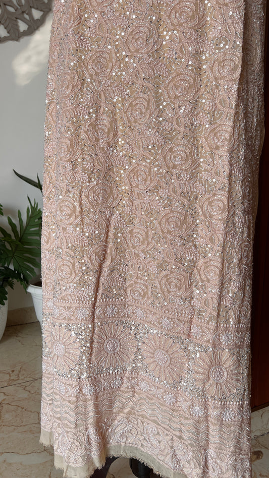 Champagne Chikankari cut dana sequins work kurta and dupatta