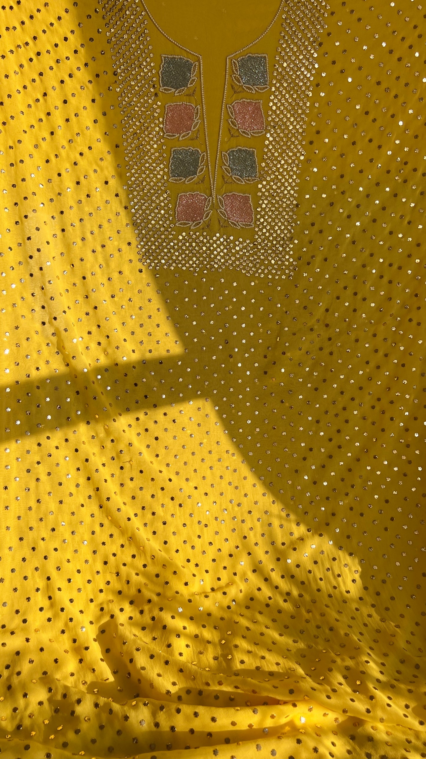 Yellow mukaish and Cut Dana Kurta and Dupatta