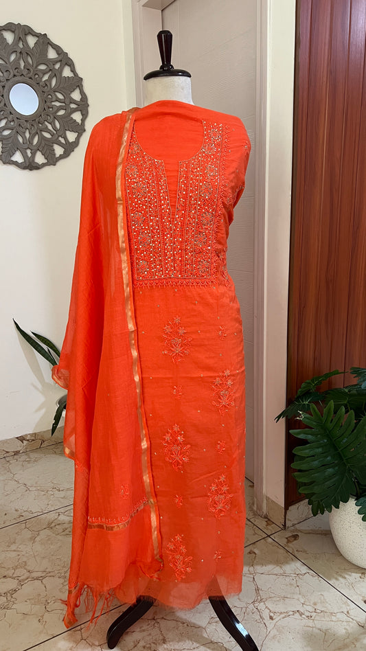Mul Chanderi Chikankari Kurta and Dupatta Set