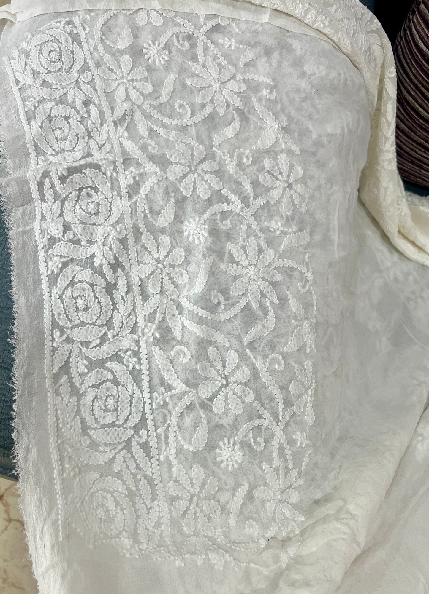 Ruhani Off White Allover fine Chikankari Hand Embroidered Saree
