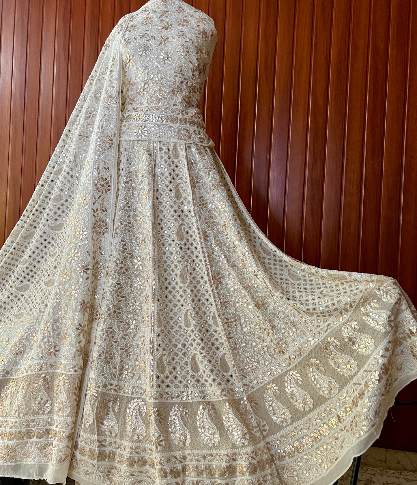 Ivory Ruhani Chikankari Mirror Gota Patti Wedding Lehenga