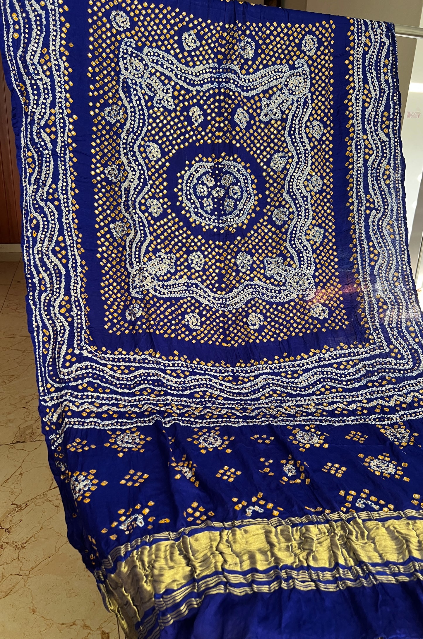 Blue Gajji Silk Bandhej dupatta with mukaish work