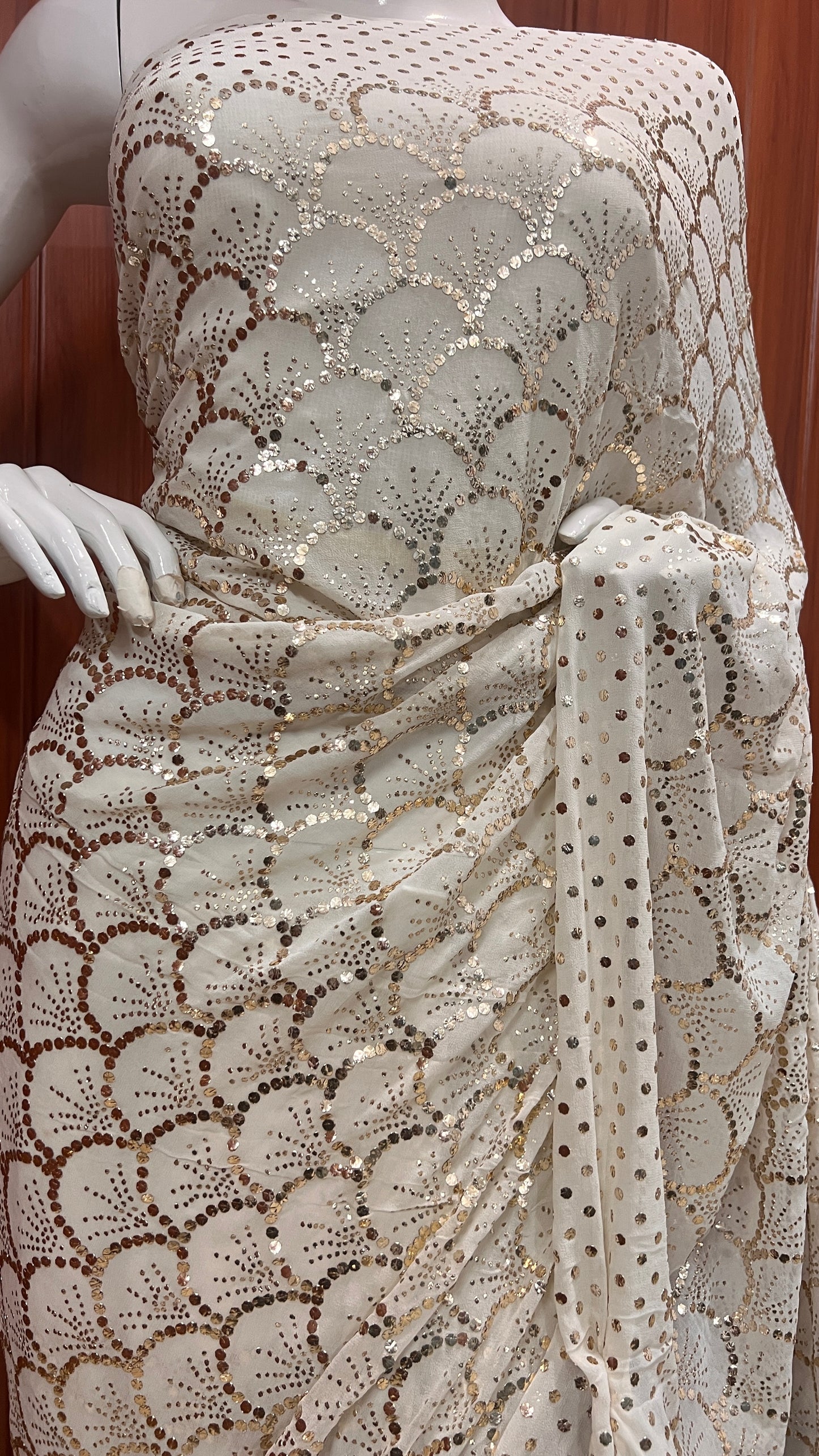 Ruhani Ivory Heavy Badla & Mukaish Pure Georgette Saree