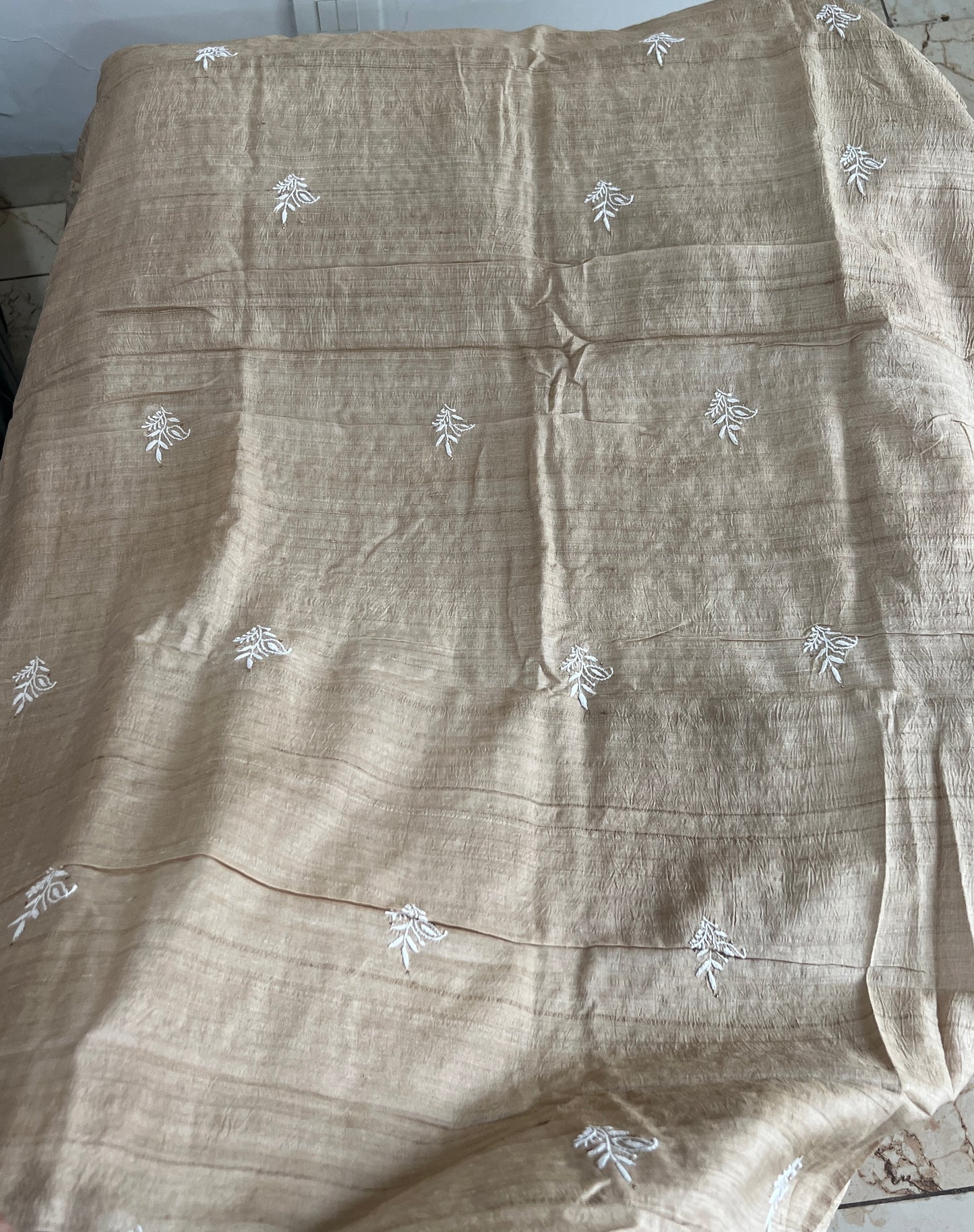 Pure Tussar silk Chikankari and mukaish embroidered kurta and dupatta