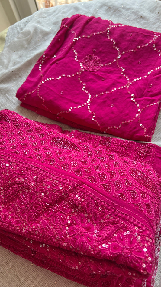 Ruhani Fuchsia Pink Chikankari sequins cut Dana Anarkali