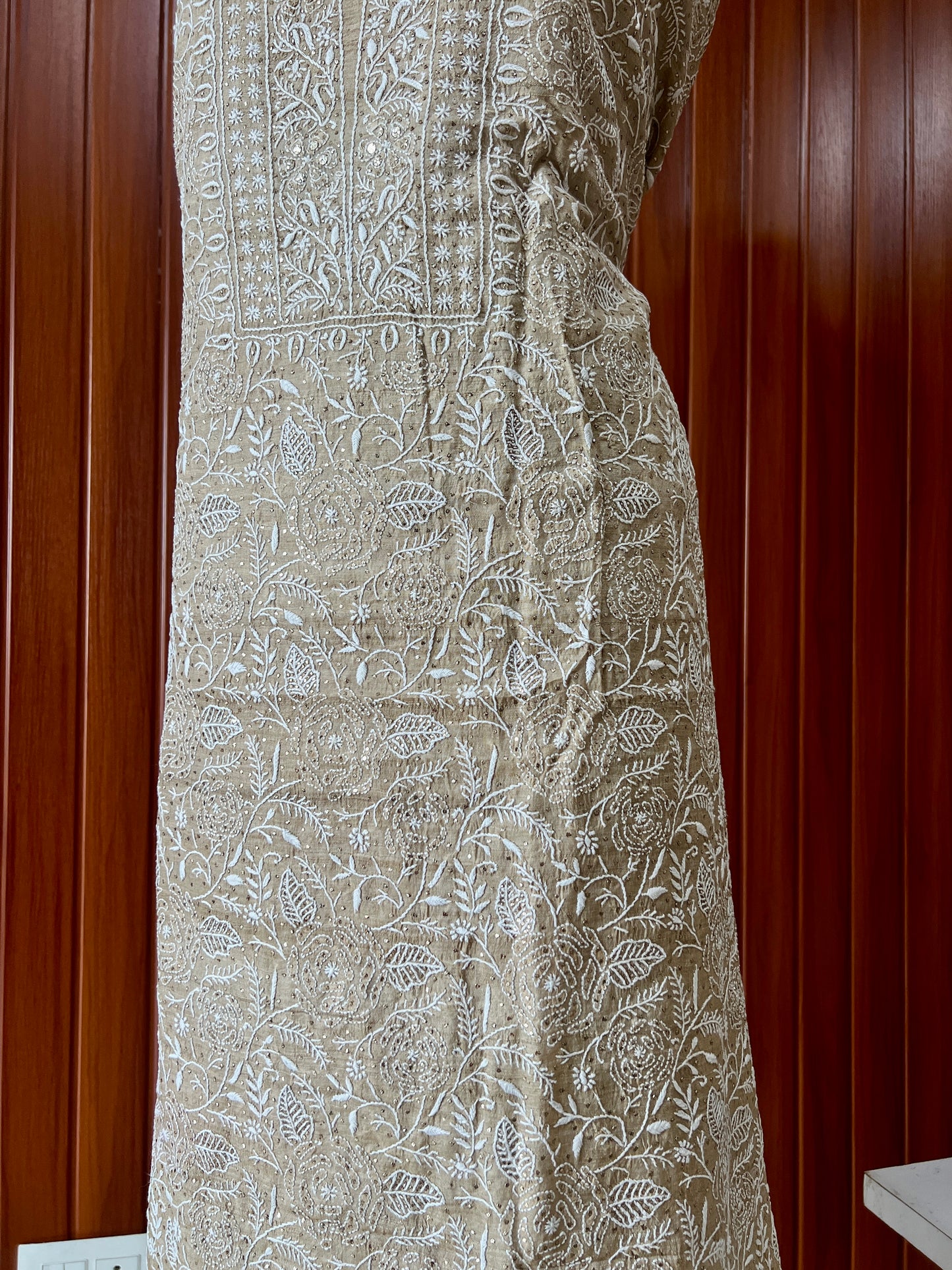 Pure Tussar silk Chikankari and mukaish embroidered kurta and dupatta