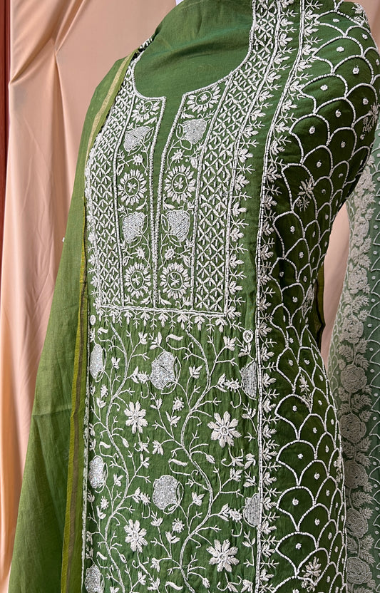 Forest Green Mul Chanderi Kurta and Dupatta