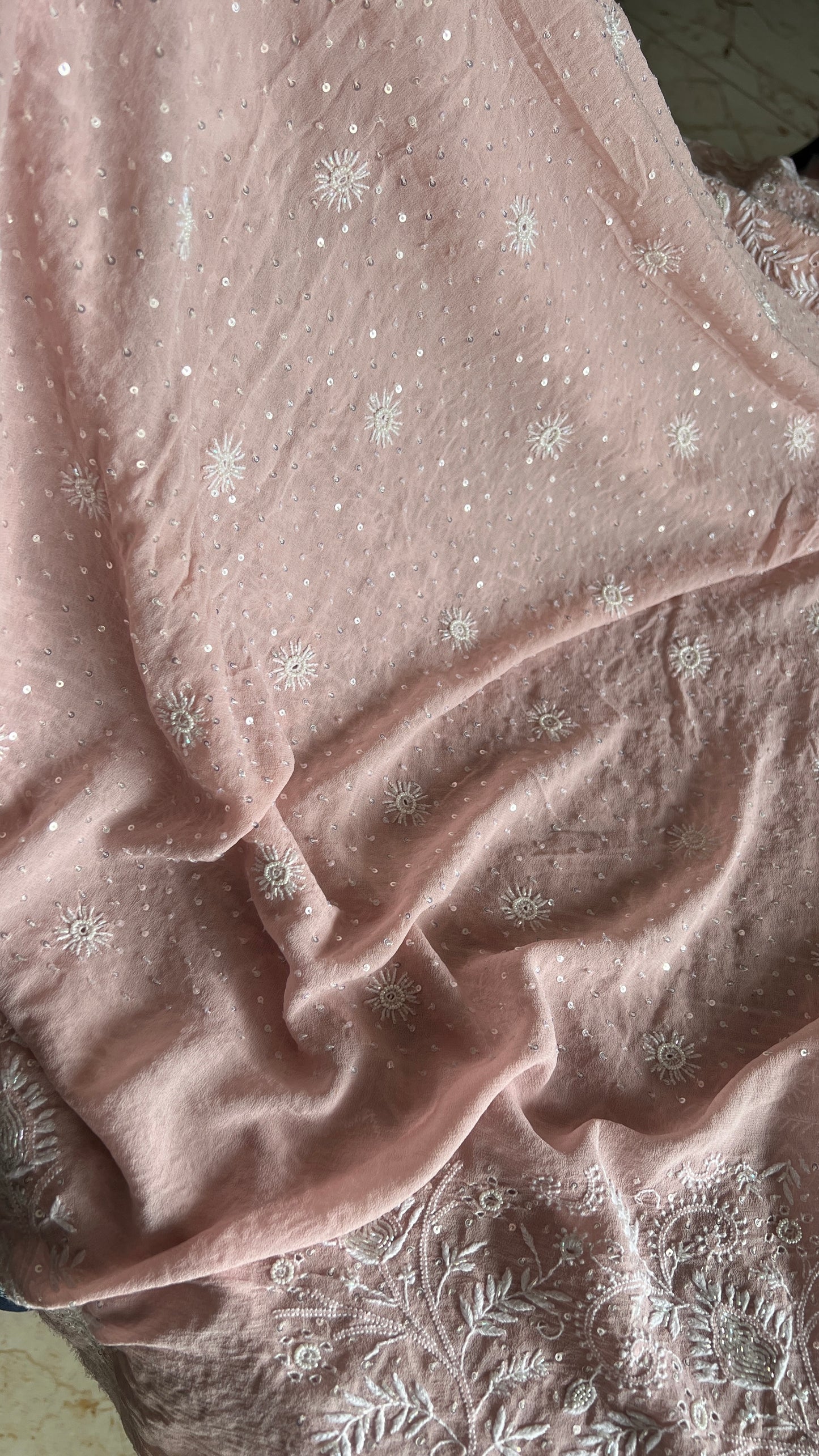 Suhaan Dusty Pink Do Taar Chikankari Heirloom Saree