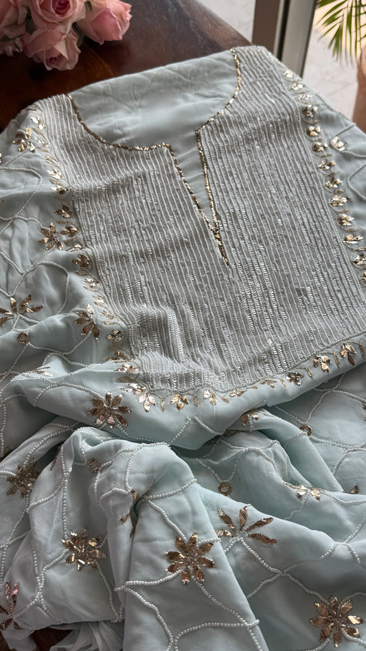 Ruhani Powder Blue Badla and Pearl Embroidered Kurta & Dupatta Set