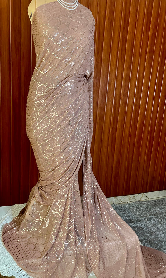 Ruhani Cocoa Brown Heavy Badla & Mukaish Pure Georgette Saree